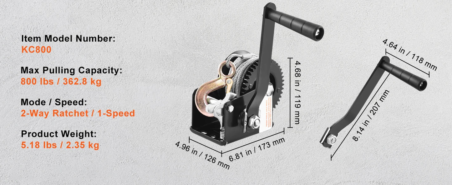 SucceBuy Hand Winch Heavy Duty Rope Crank With 2-Way Ratchet