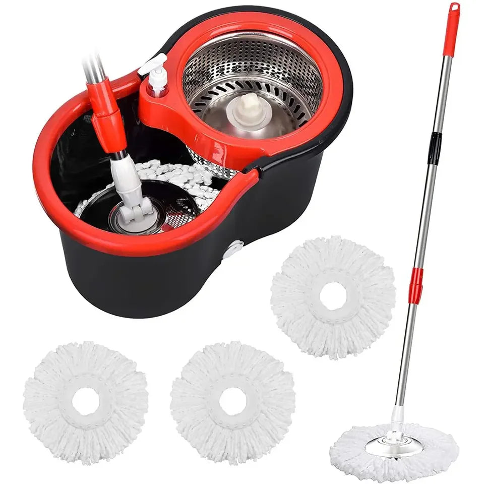AEHOME Mop Bucket With Wringer Kit 360 Degree Swivel Mop And 3 Replacement Heads