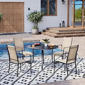 All-Weather Rattan Patio Dining Set With Wood Table And Umbrella Hole