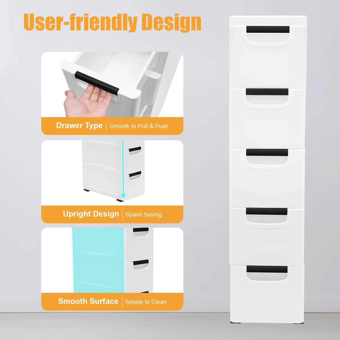 Large Capacity Storage Cabinet with 5 Compartmentalized Design Drawers, Organized Storage Cabinet , Flexible Movement