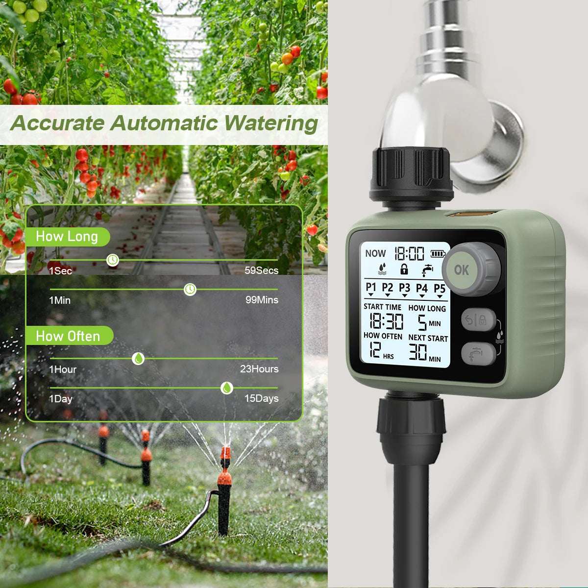 Eshico HCT-372 Water Timer With LED Backlit Display and Rain Sensor
