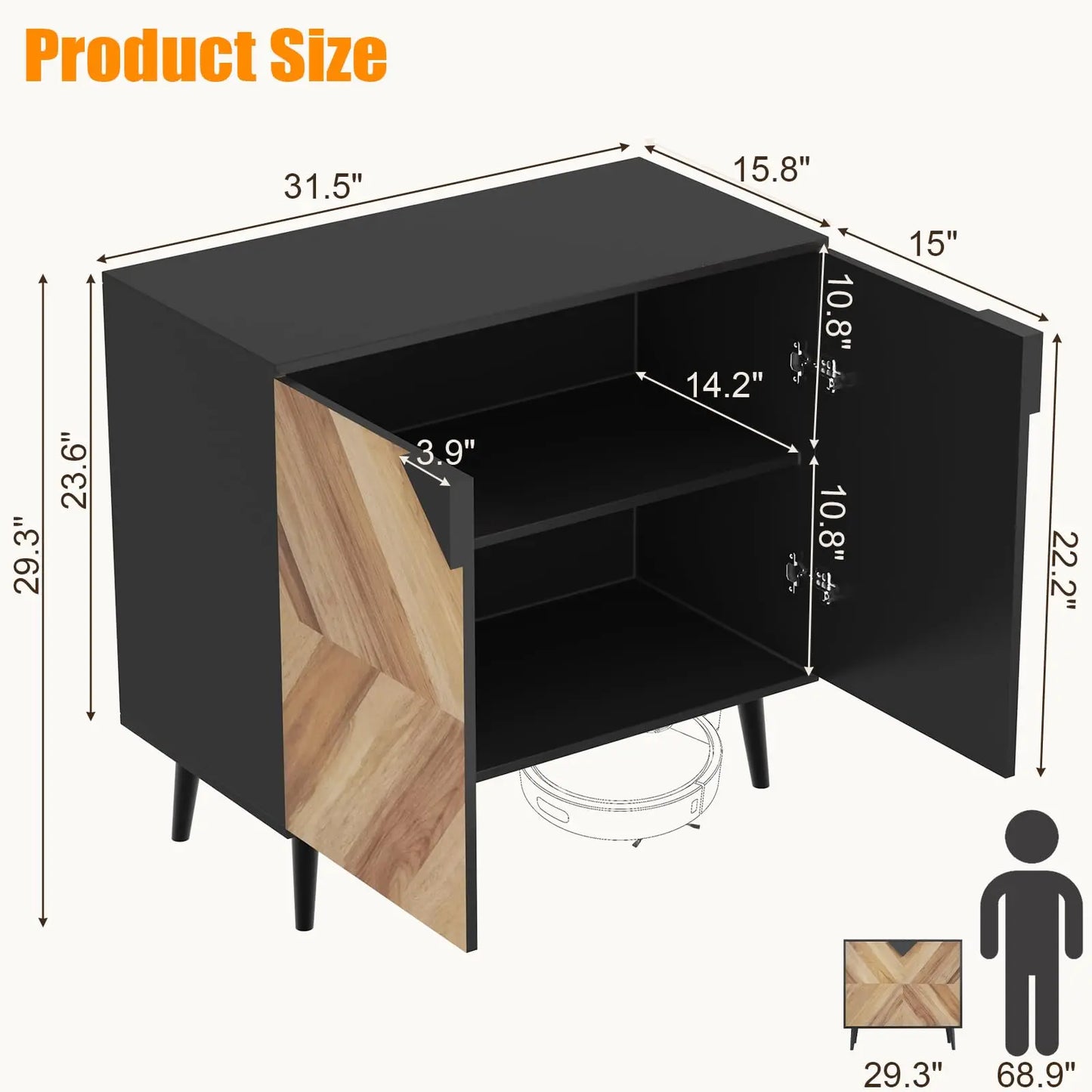 HiMISS Modern Storage Cabinet With Shelf And Doors For Living Room