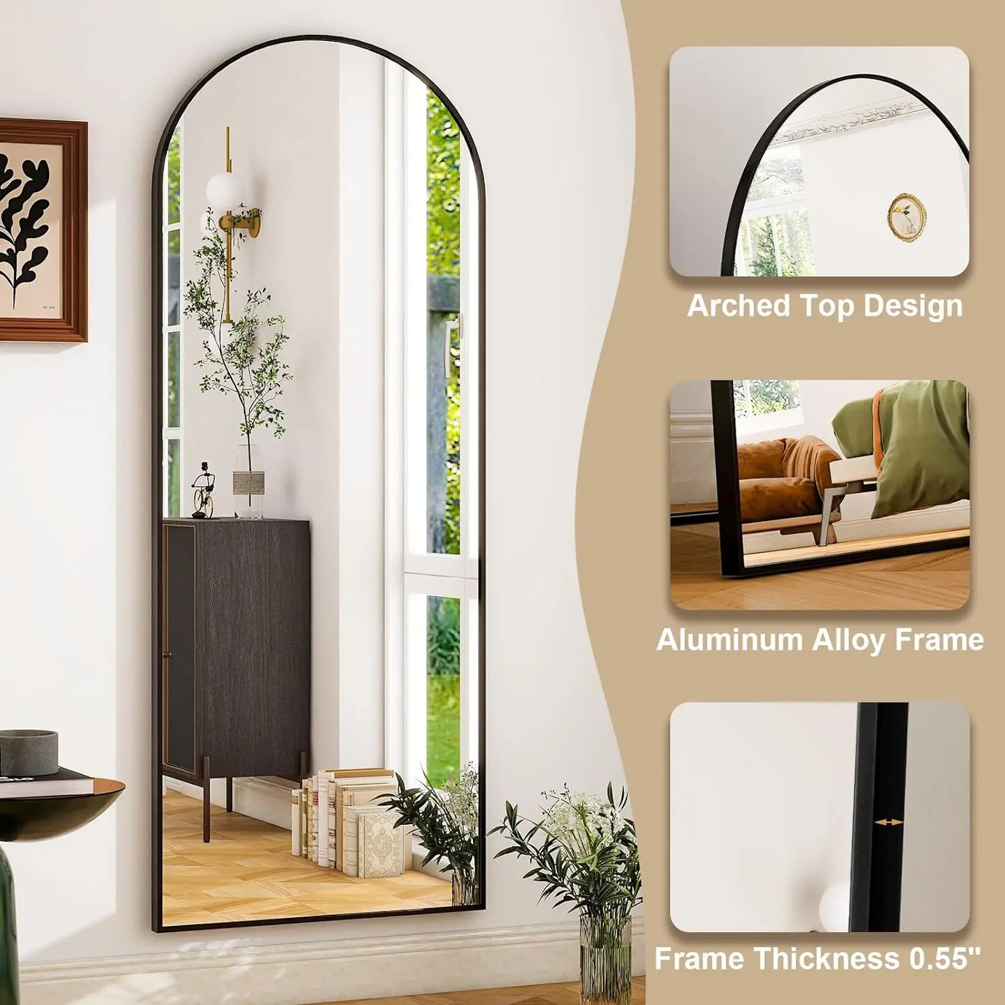 HARRITPURE Aluminum Frame Floor Mirror Modern Minimalist Living Room