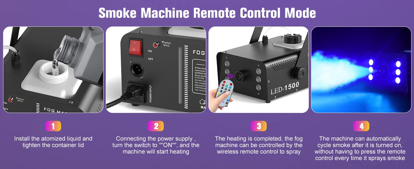 U'King 1500W Smoke Machine With 6 RGB LEDs And Remote Control