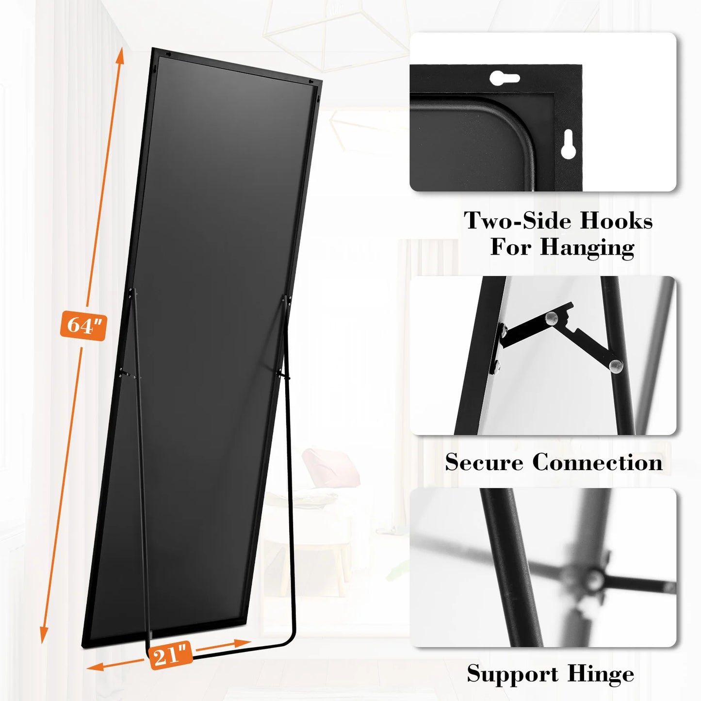 JHK Full Length Wall Mirror With Aluminum Alloy Frame Stand