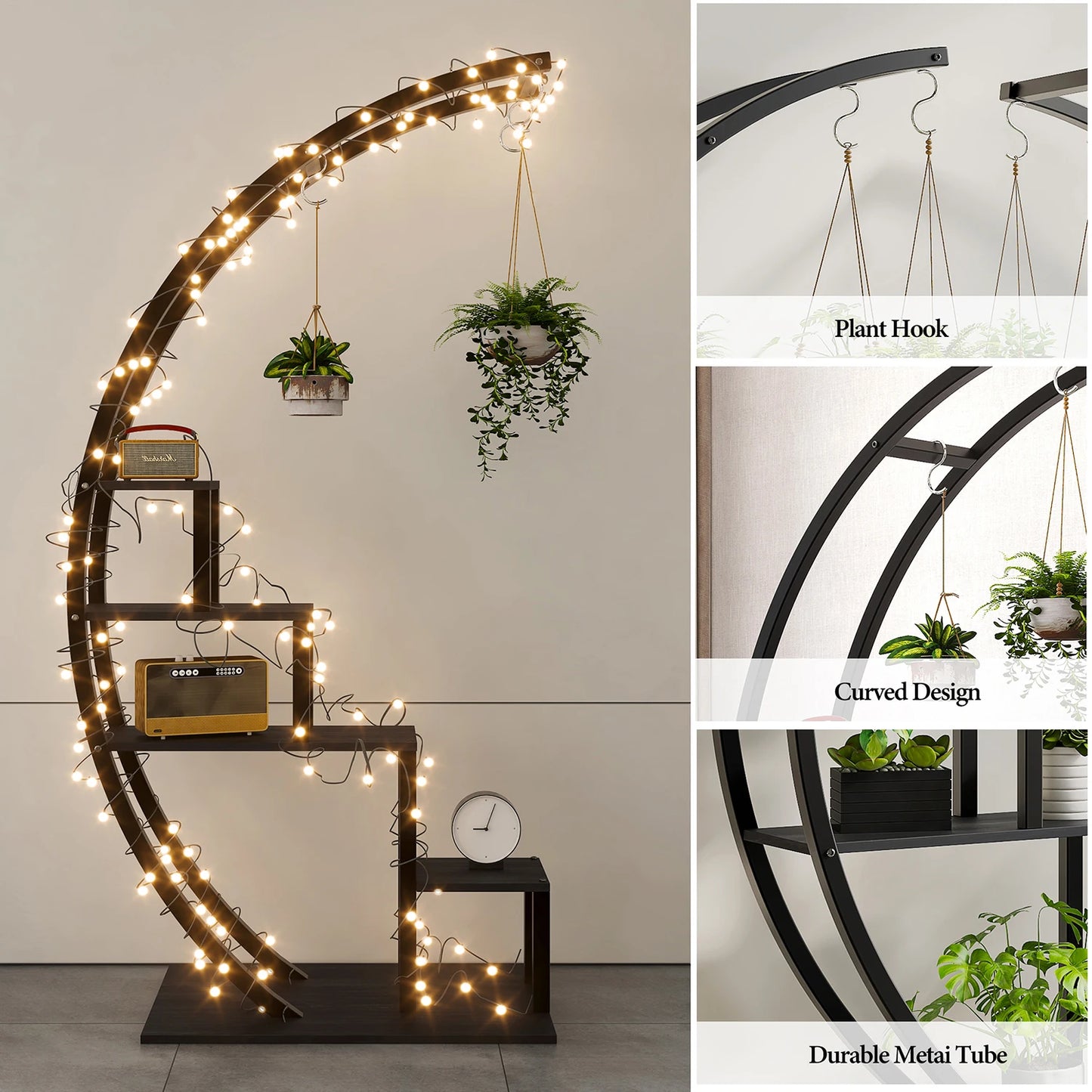 Twister.CK 5 Tier Indoor Plant Stand Half Moon Shelf Rack 2 Pack
