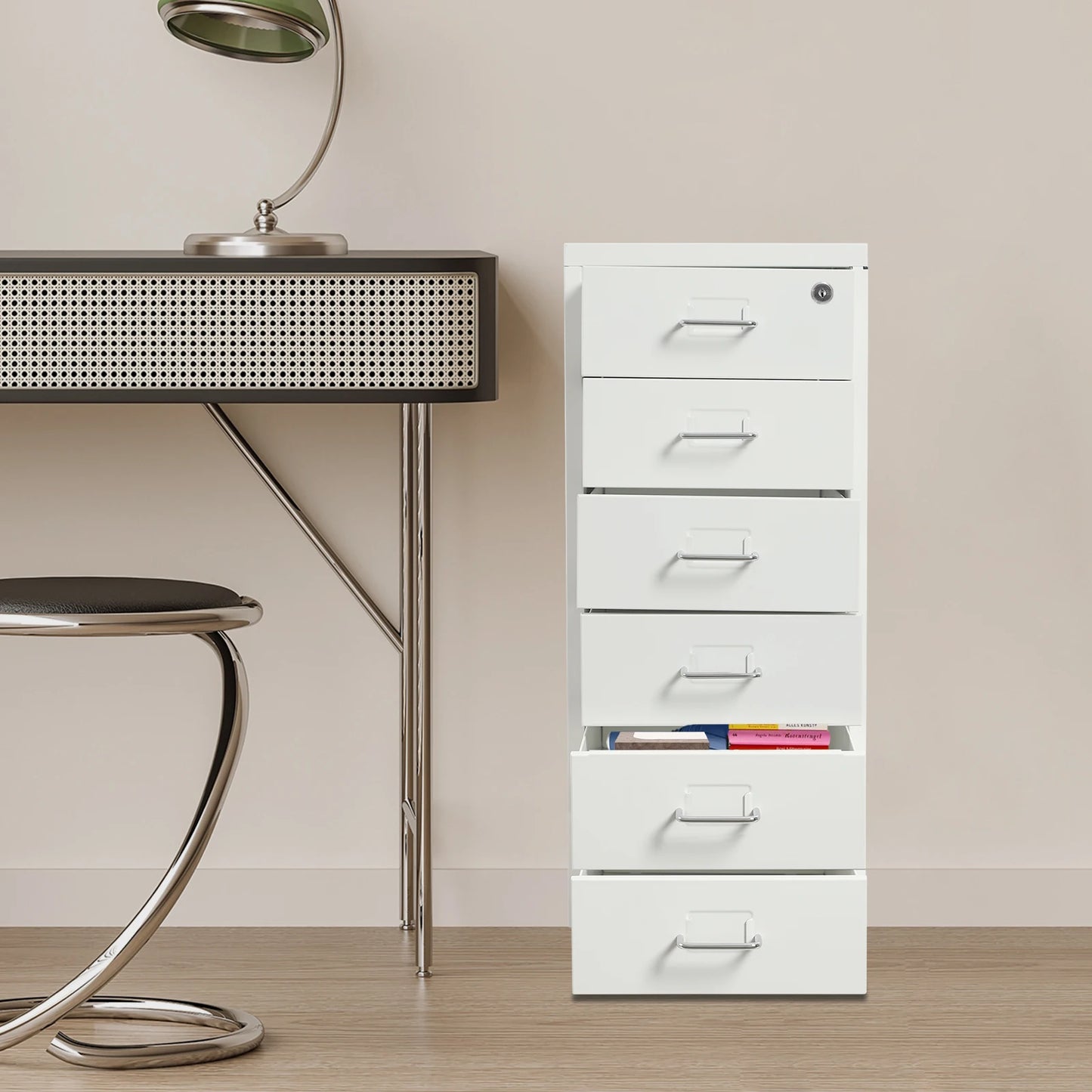 6 Drawer File Cabinet With Lock Metal Rolling Organizer For Office