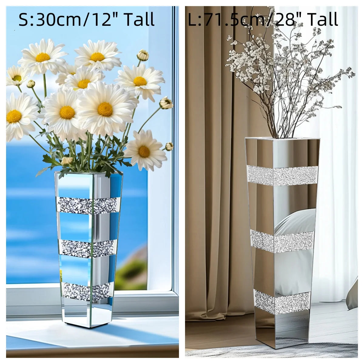 Modern Floor Vase With Crystal Glass Standing Mirrored Flower Display