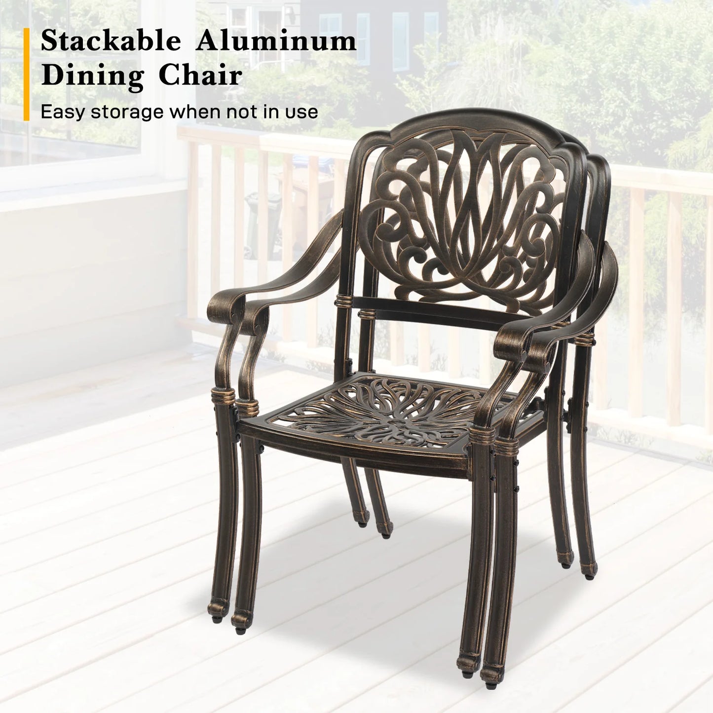 Cast Aluminum Patio Dining Chairs With Cushions Stackable Outdoor Bistro