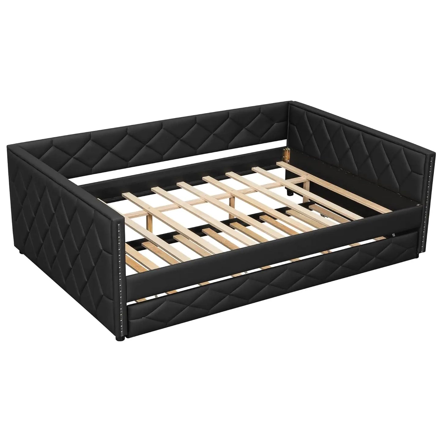 PU Upholstered Daybed With Trundle LED Sofa Bed Frame