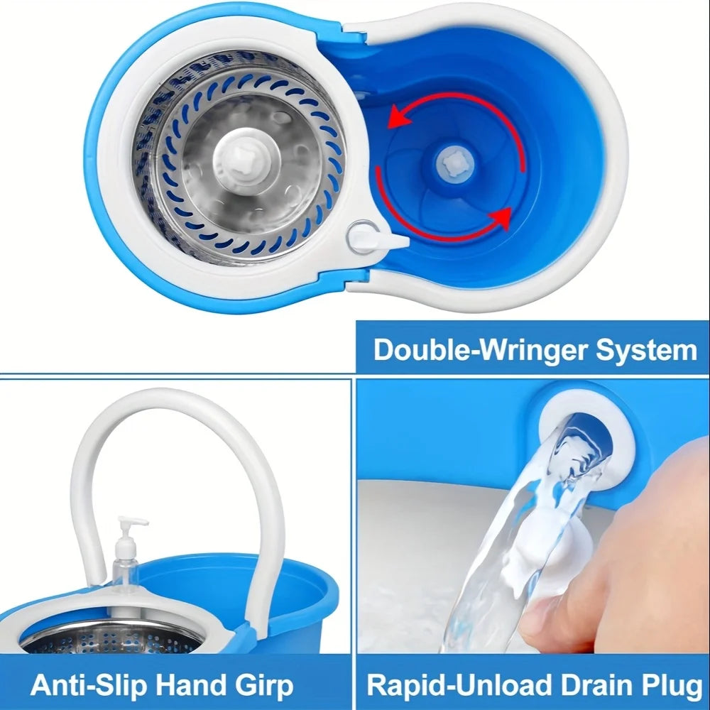 AEHOME Mop Bucket With Wringer Kit 360 Degree Swivel Mop And 3 Replacement Heads