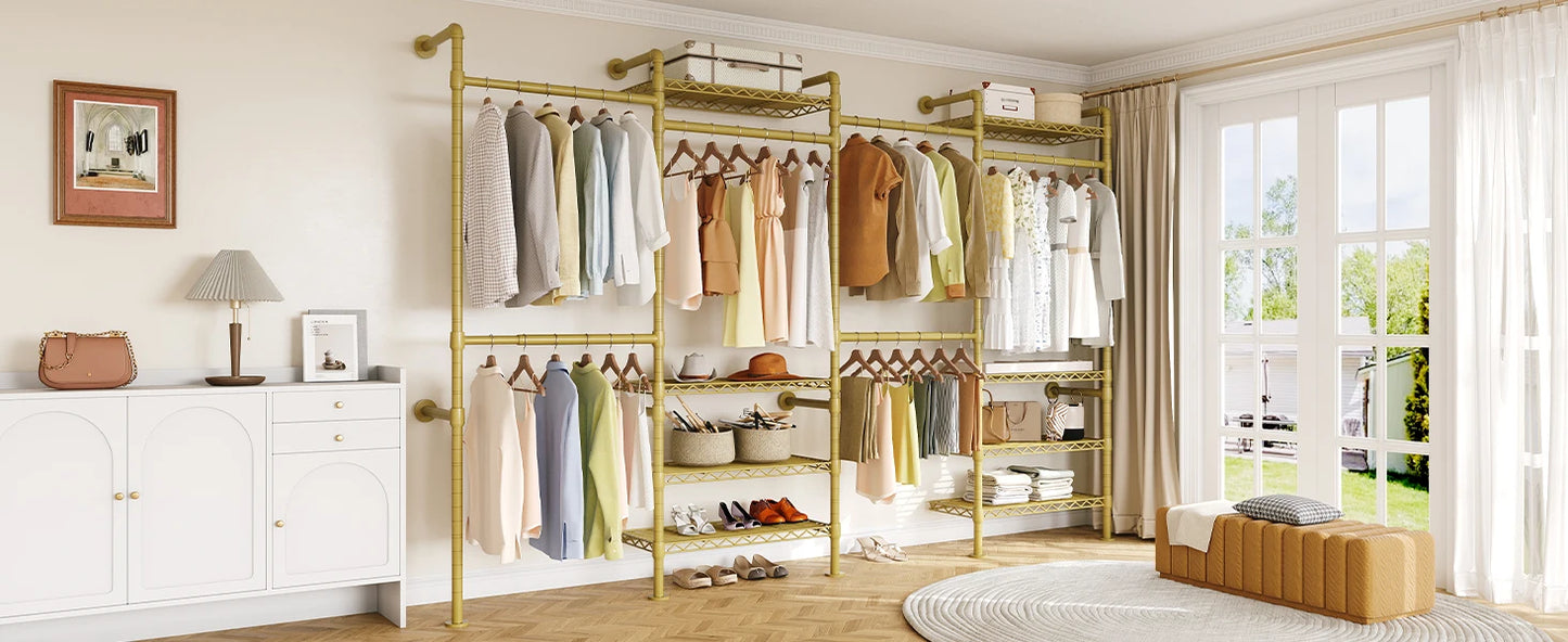 L4 Wall Mounted Industrial Pipe Clothes Rack Closet Organizer