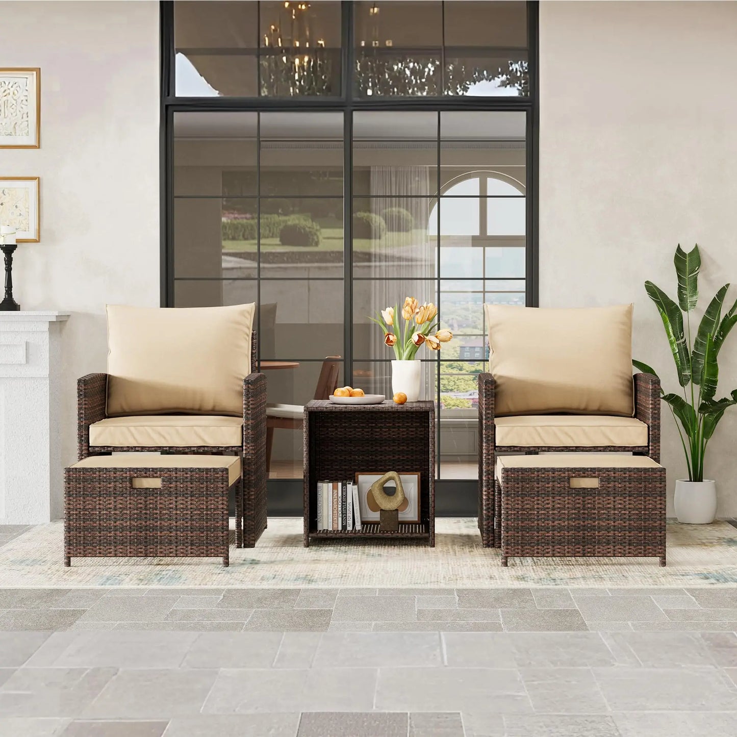 HiMISS 5-Piece All-Weather PE Rattan Patio Set With Cushions