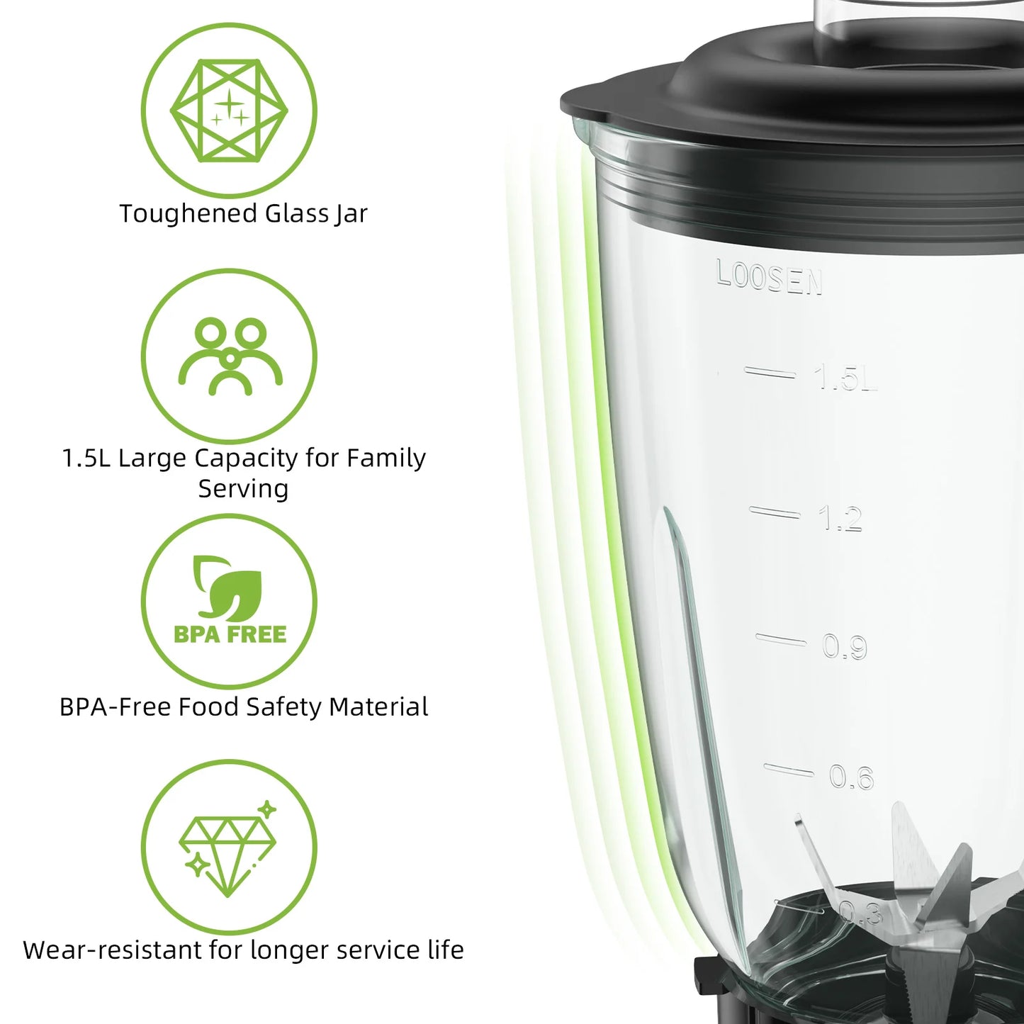 Biolomix 1300W Smoothie Maker With 1.5L Glass Jar Kitchen