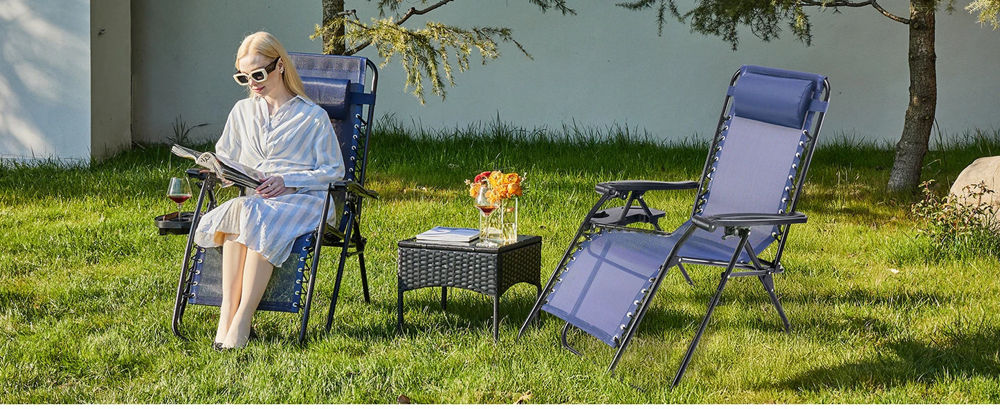JHK Zero Gravity Portable Recliner With Cup Holder Trays