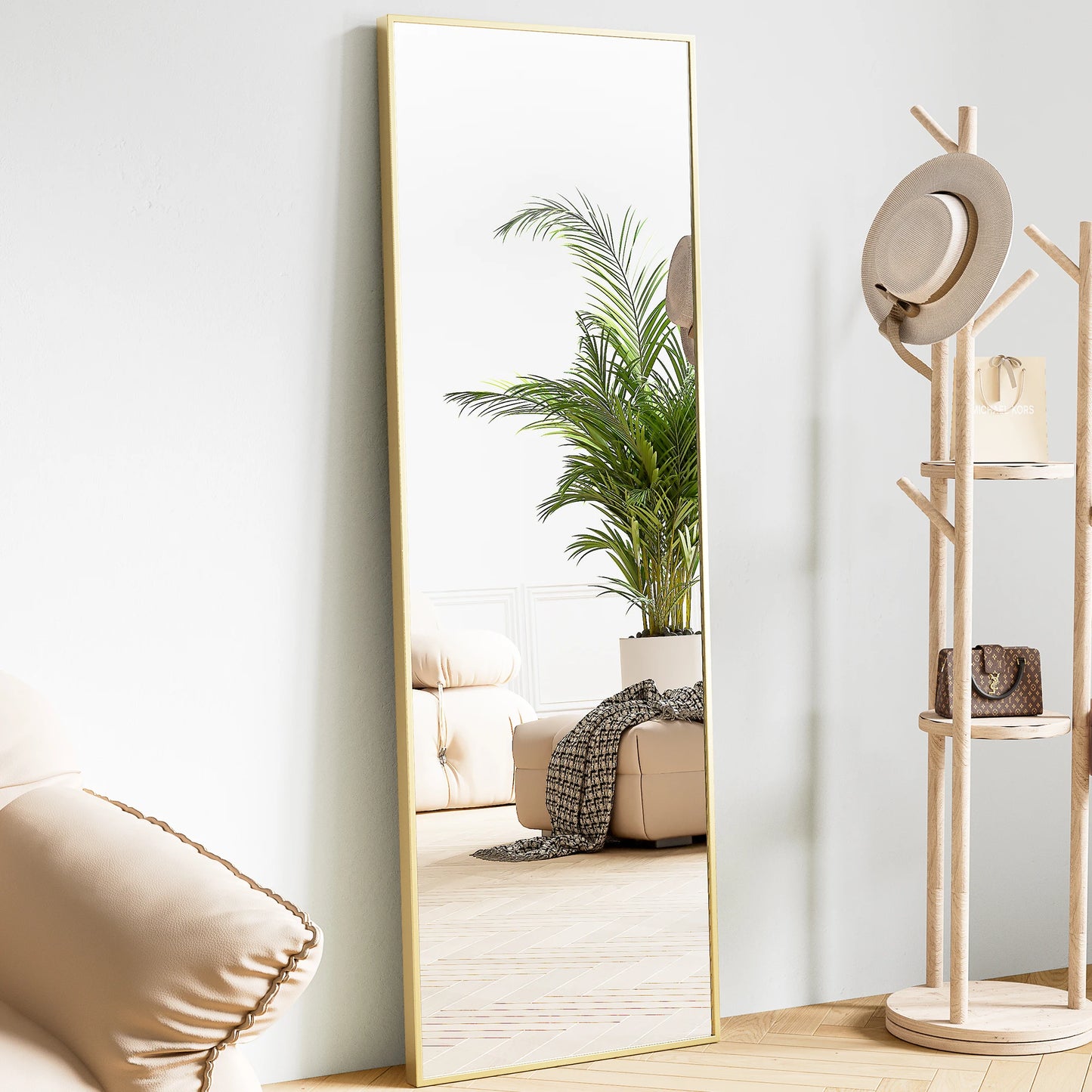 JHK Full Length Wall Mirror With Aluminum Alloy Frame Stand
