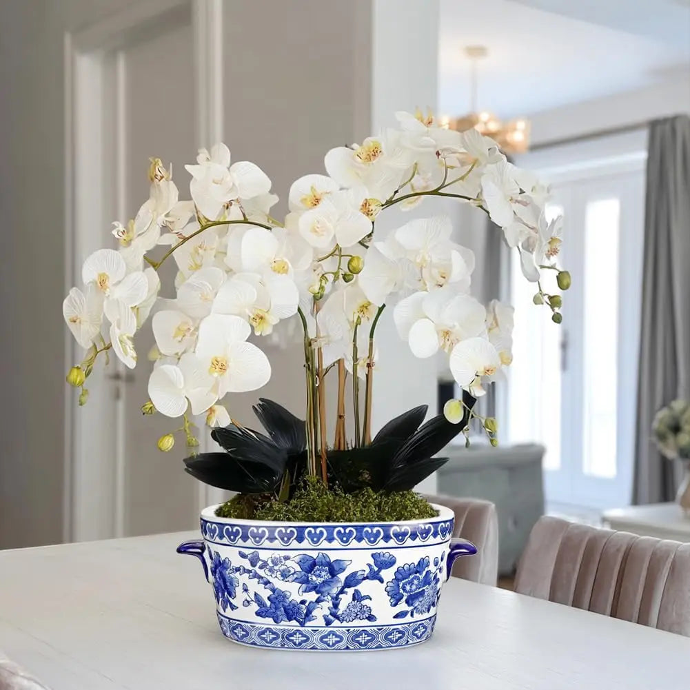 Vintage Floral Ceramic Cachepot Planter For Indoor Plants