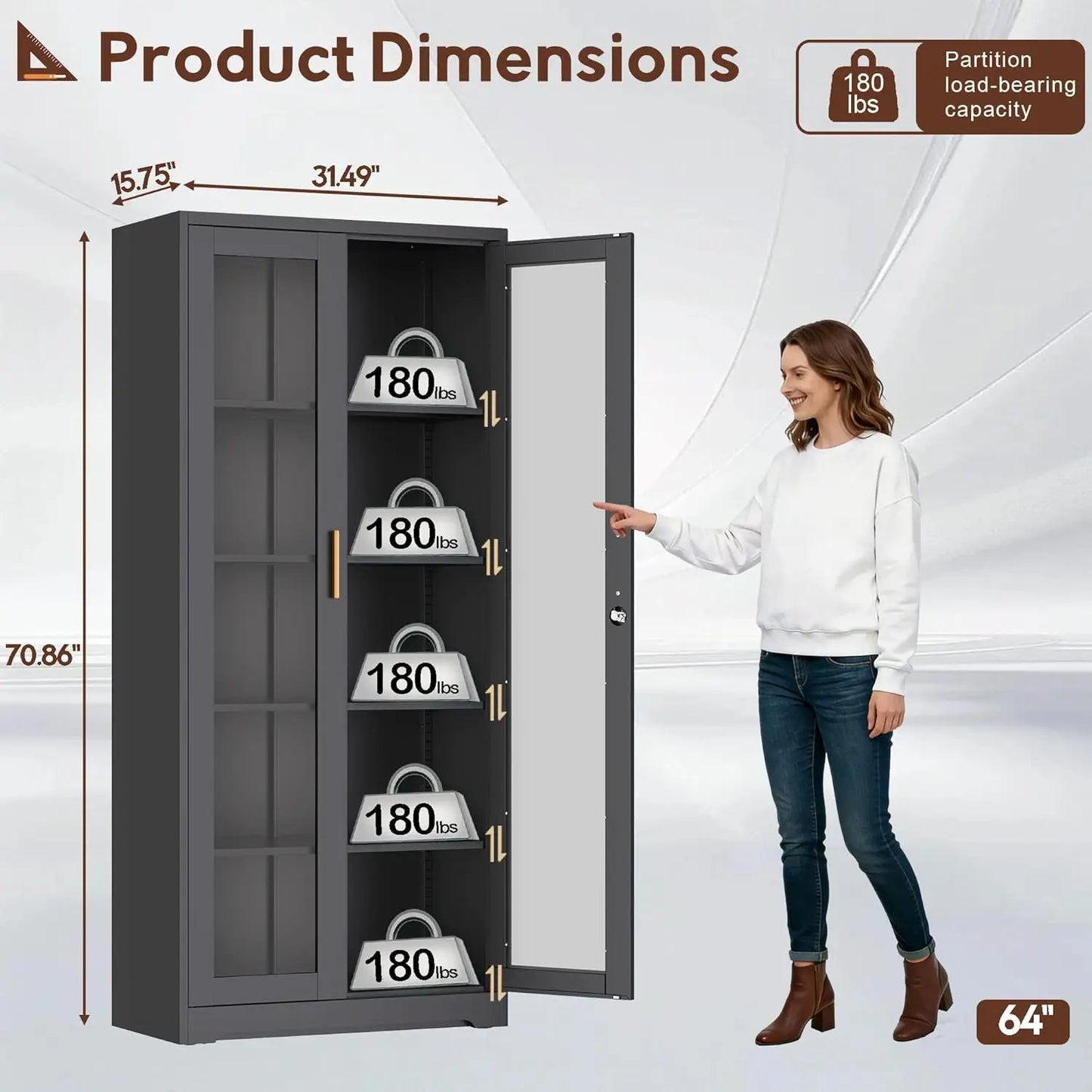 ZHILU Lockable Glass Door Display Cabinet With Adjustable Shelves