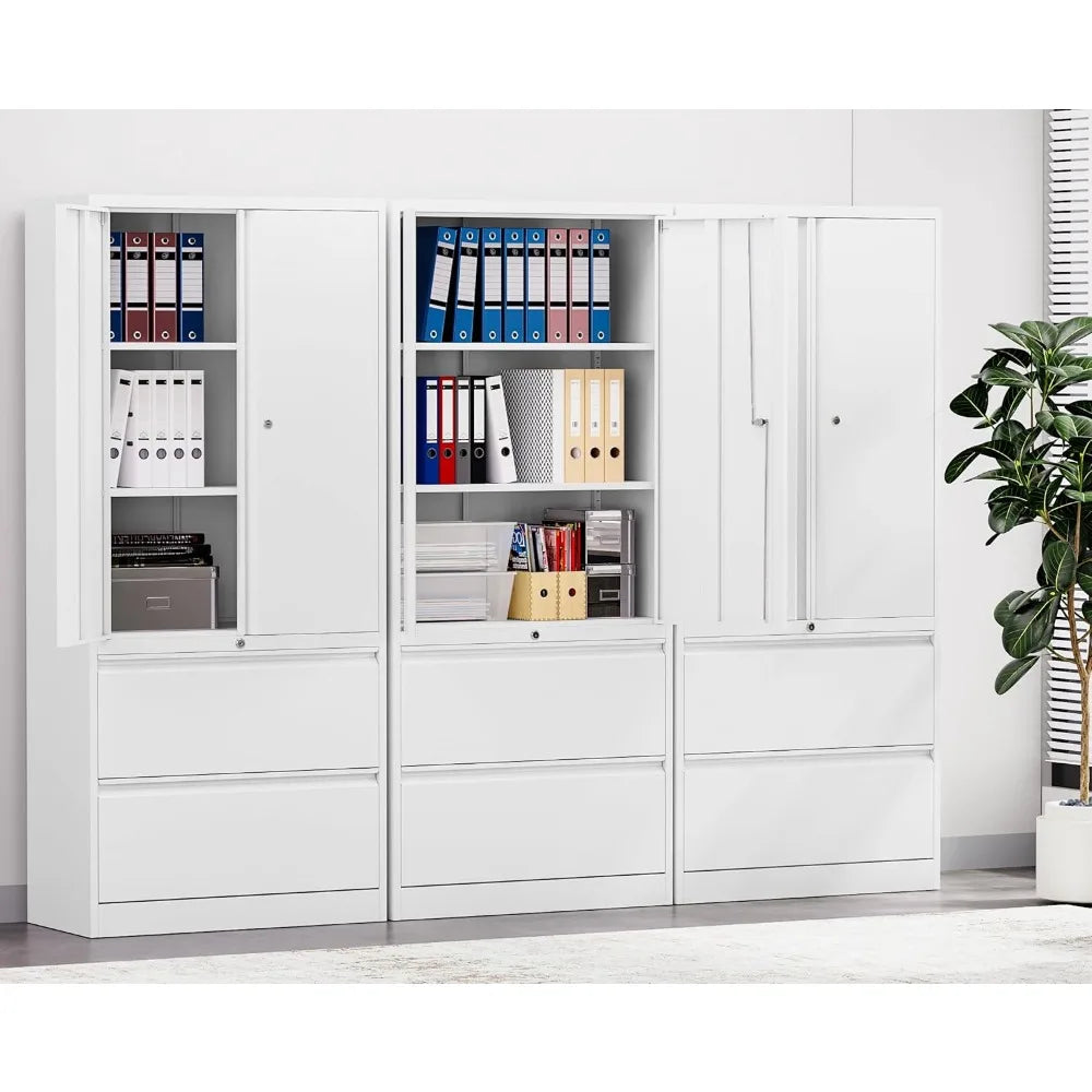 Locking Lateral File Cabinet With Adjustable Metal Shelf