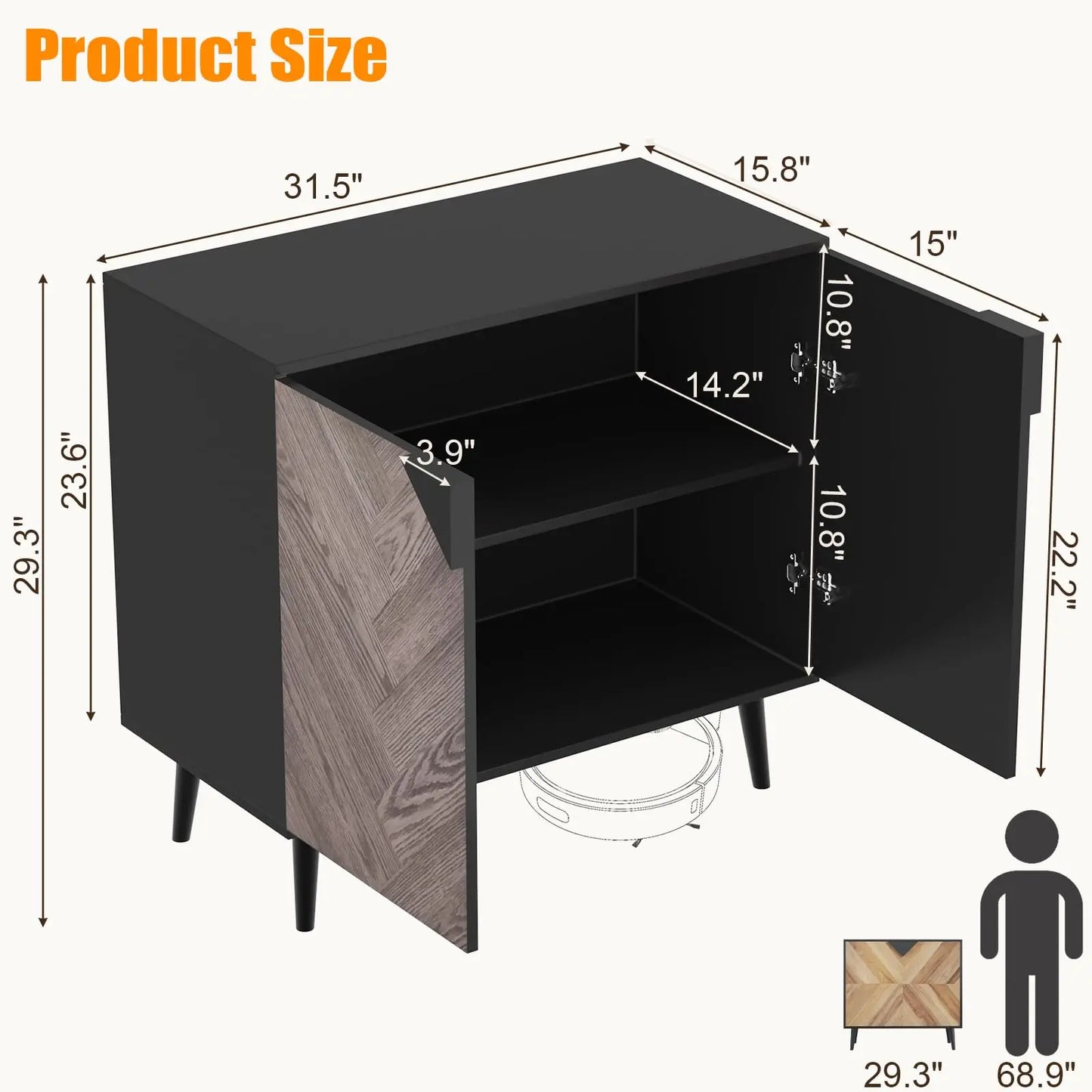HiMISS Modern Storage Cabinet With Shelf And Doors For Home