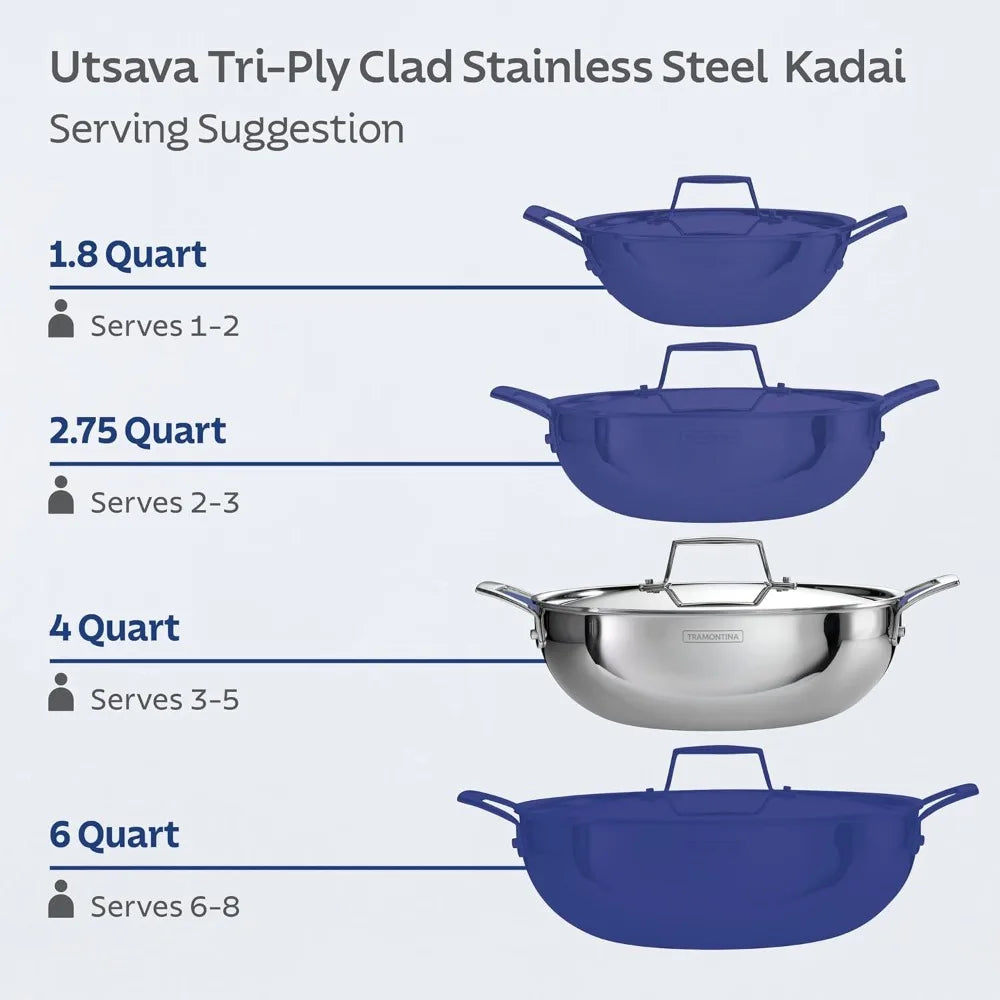 Premium Stainless Steel Kadai With Lid For Even Heating