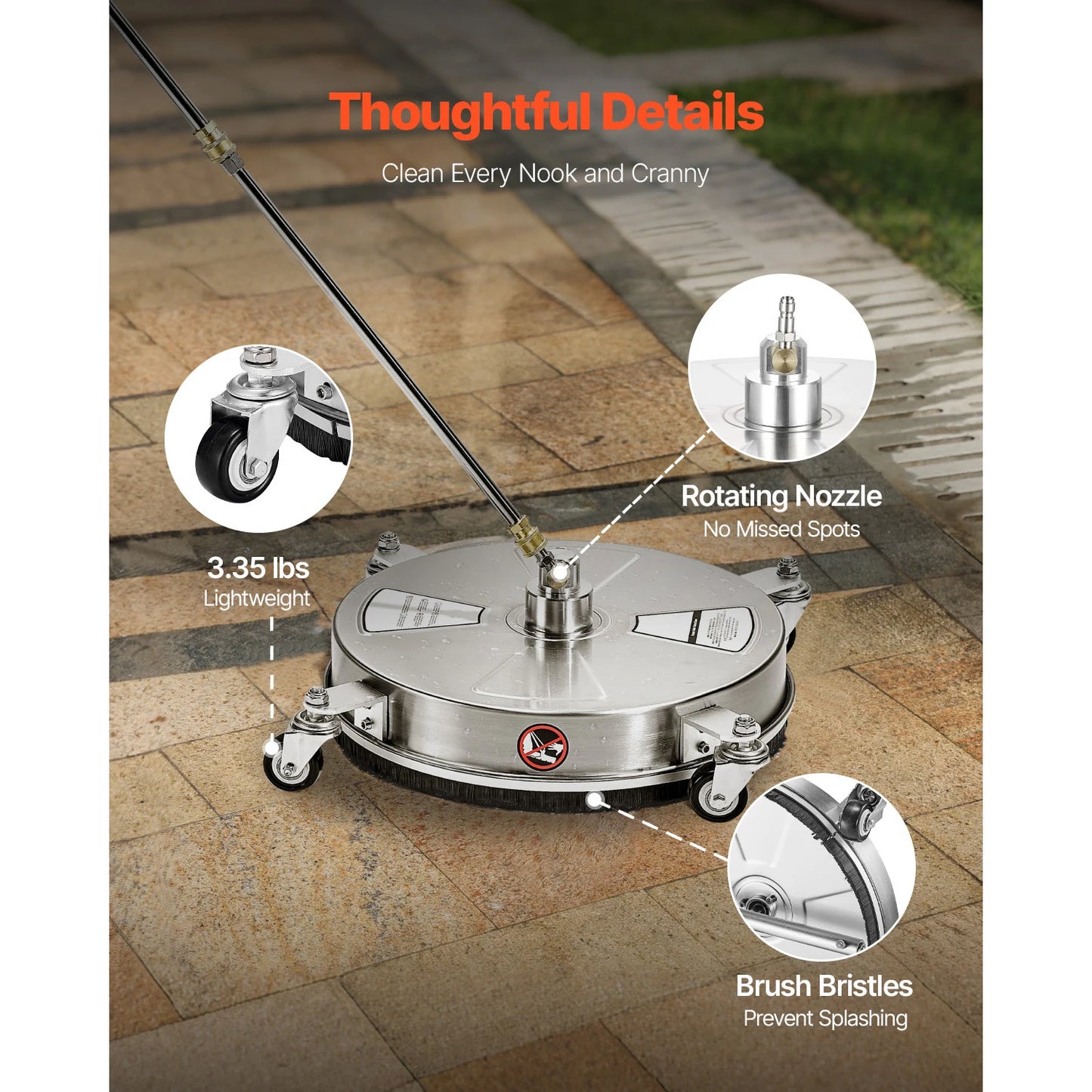 VEVOR Pressure Washer Surface Cleaner Stainless Steel With 4 Wheels