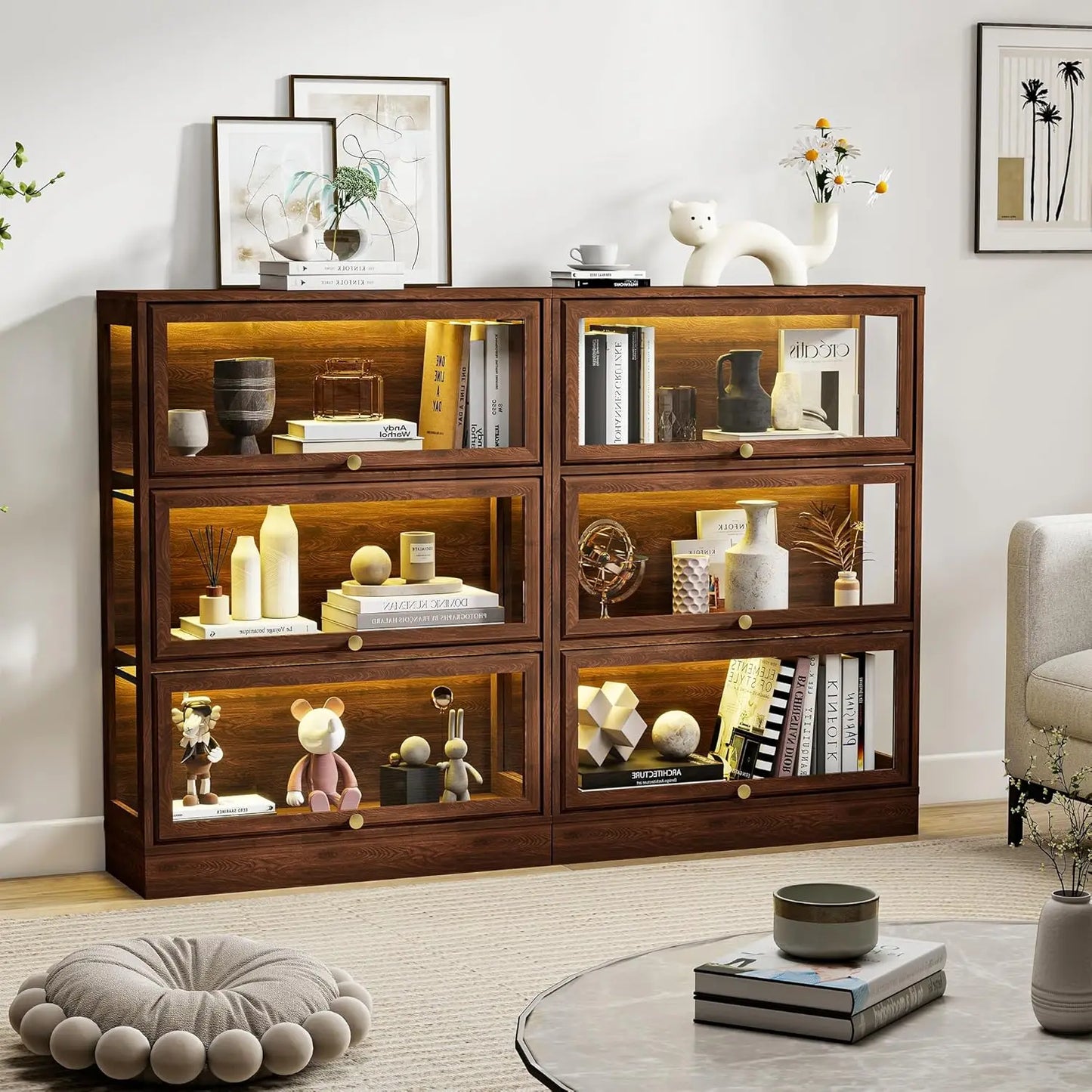 ZHILU 3-Tier Display Cabinet With Acrylic Doors LED Light