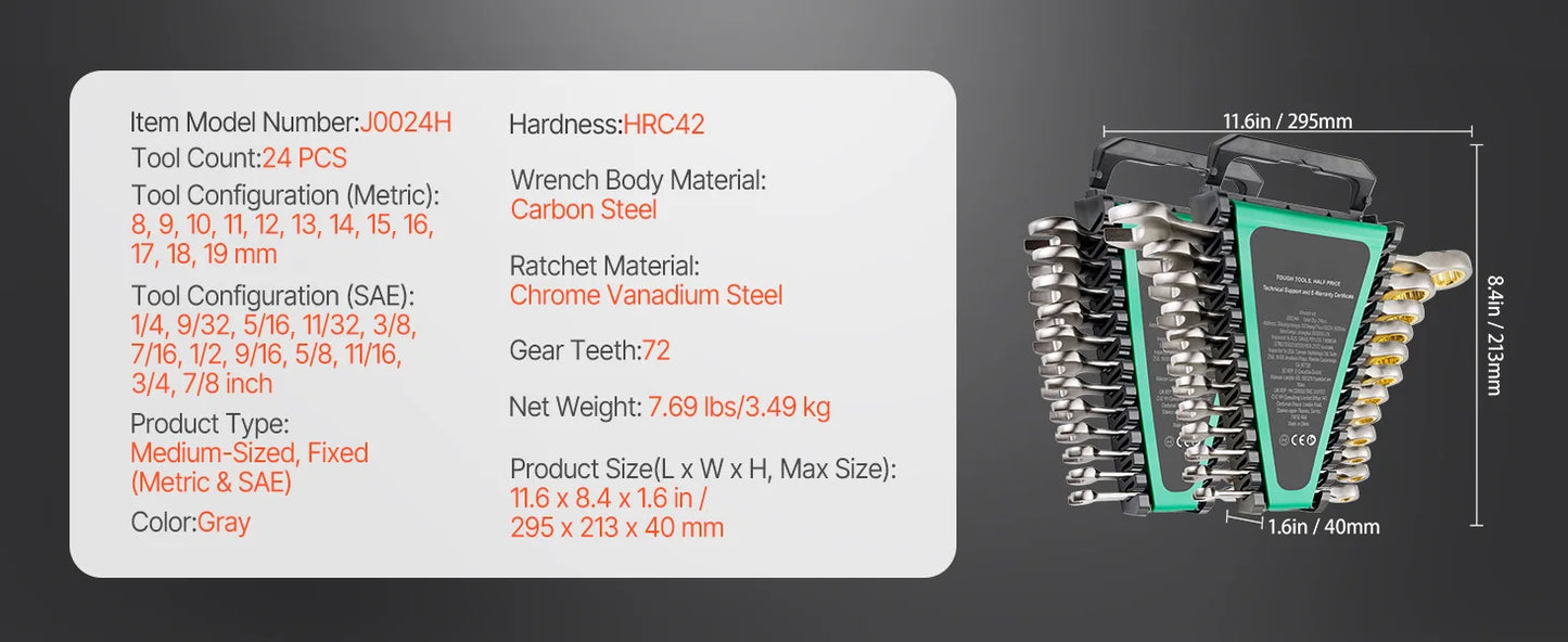 SucceBuy 24/30-Piece Ratcheting Wrench Set With Organizer Cr-V SAE Metric
