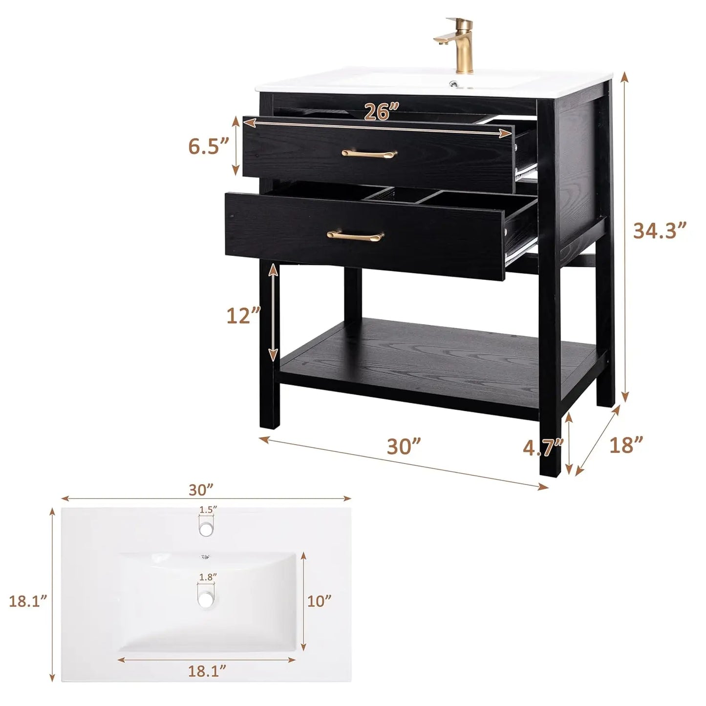 Farmhouse Freestanding Bathroom Vanity With Sink And Open Shelf