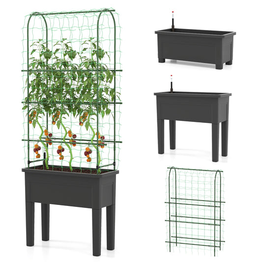 Raised Garden Bed Planter Box With Climbing Trellis Water Indicator