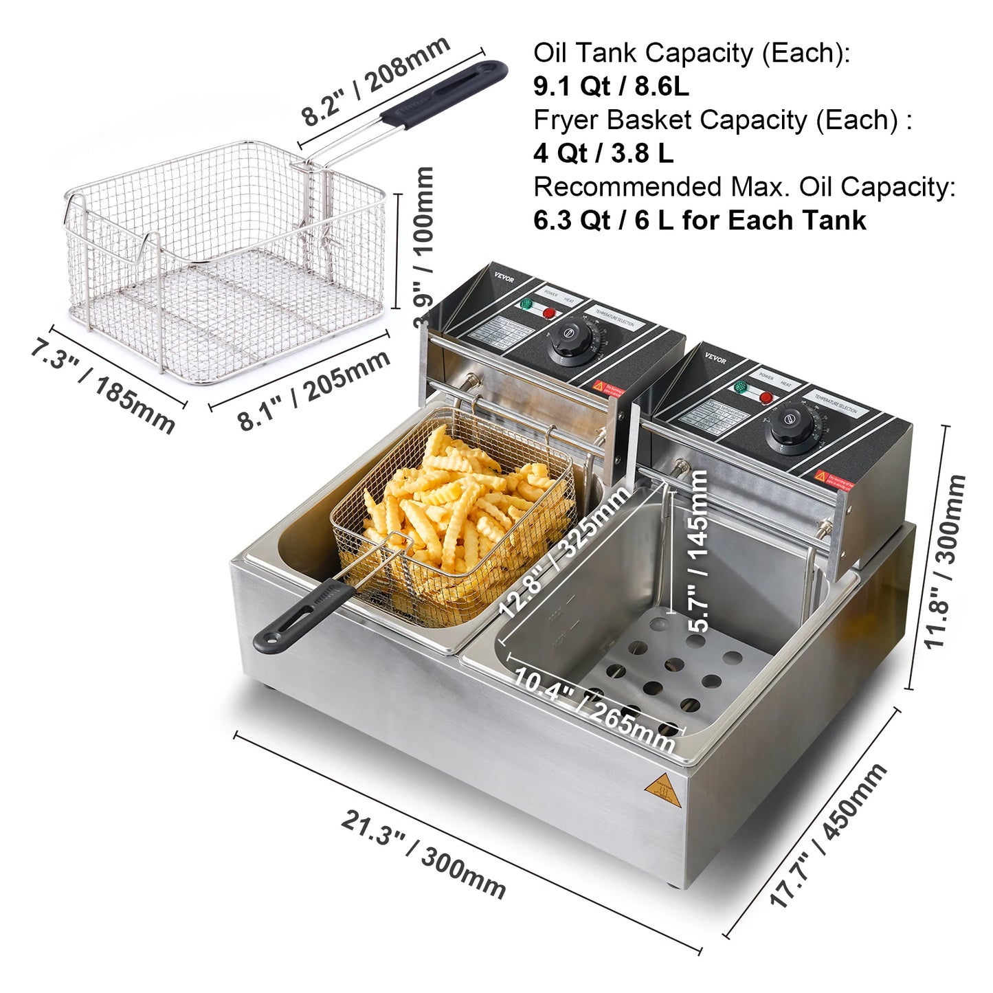 SucceBuy Twin Basket Electric Deep Fryer Commercial Countertop
