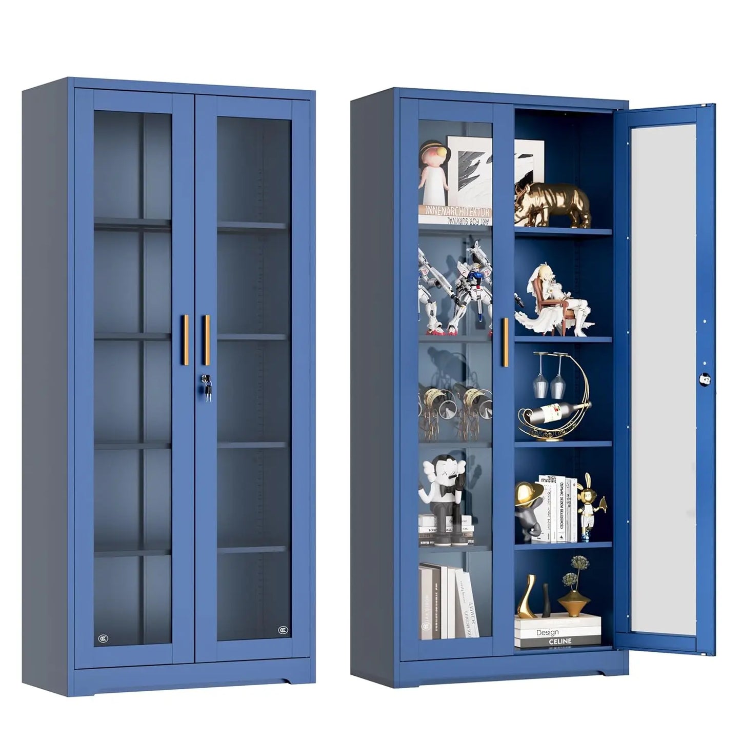 ZHILU Lockable Glass Door Display Cabinet With Adjustable Shelves
