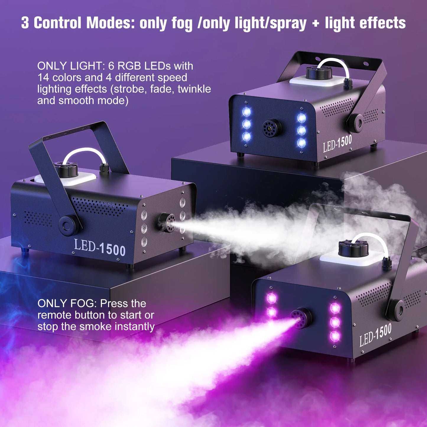U'King 1500W Smoke Machine With 6 RGB LEDs And Remote Control