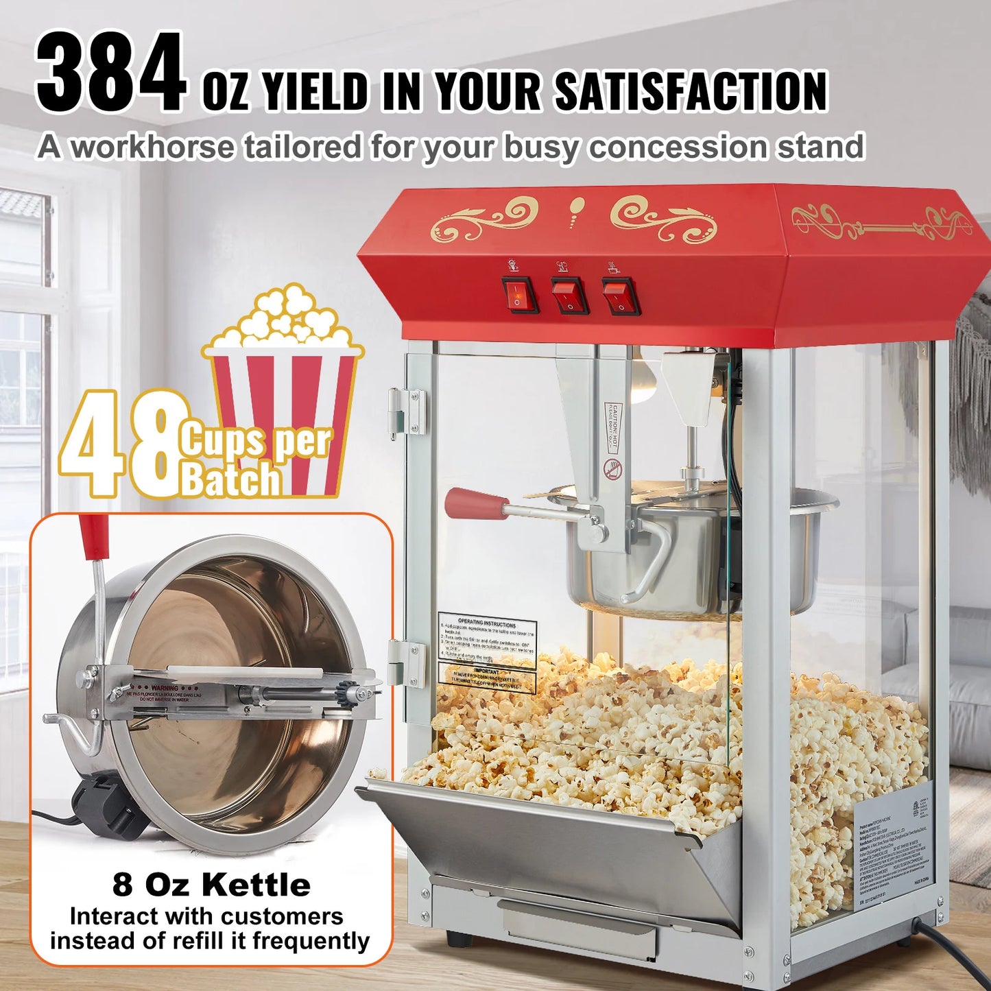 SucceBuy Electric Popcorn Maker Commercial Popper Machine SUS304 Heating Tube