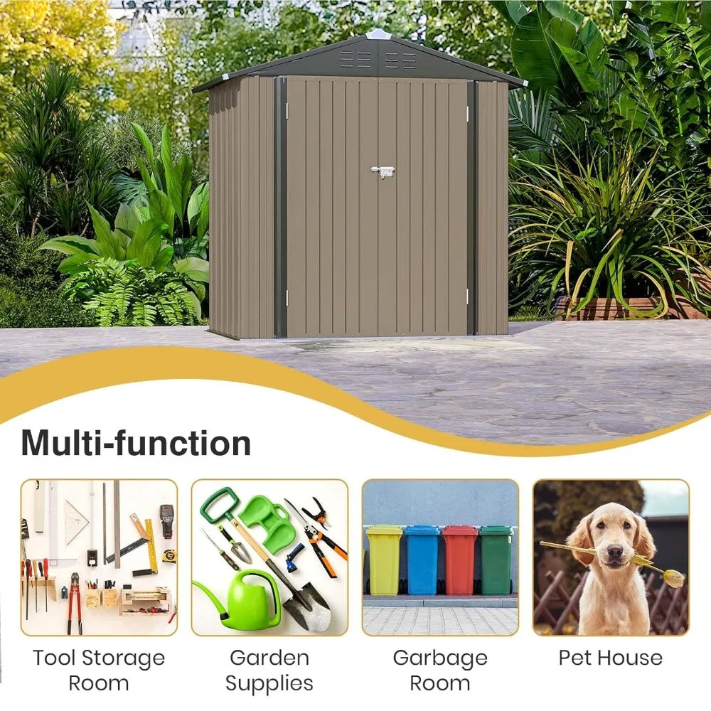Metal Storage Shed With Lockable Door Sloped Roof Waterproof Outdoor