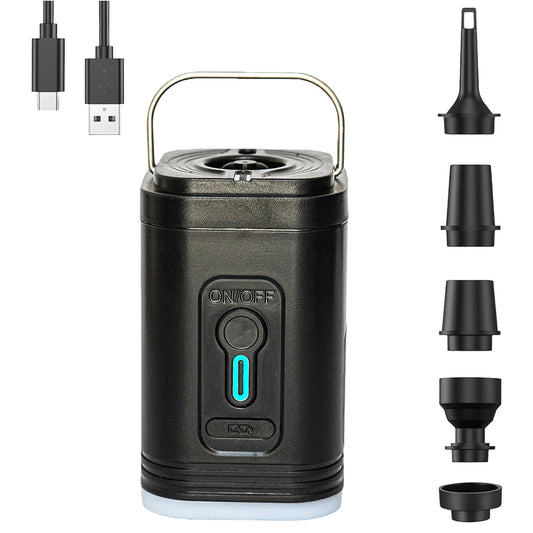 Portable Rechargeable Air Pump 5 Nozzles LED Light USB TypeC