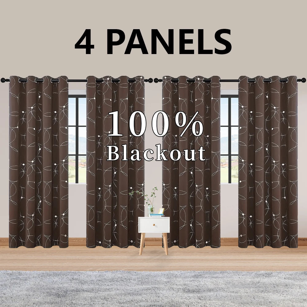 4 Piece Blackout Grommet Curtains Thermal Insulated Room Darkening