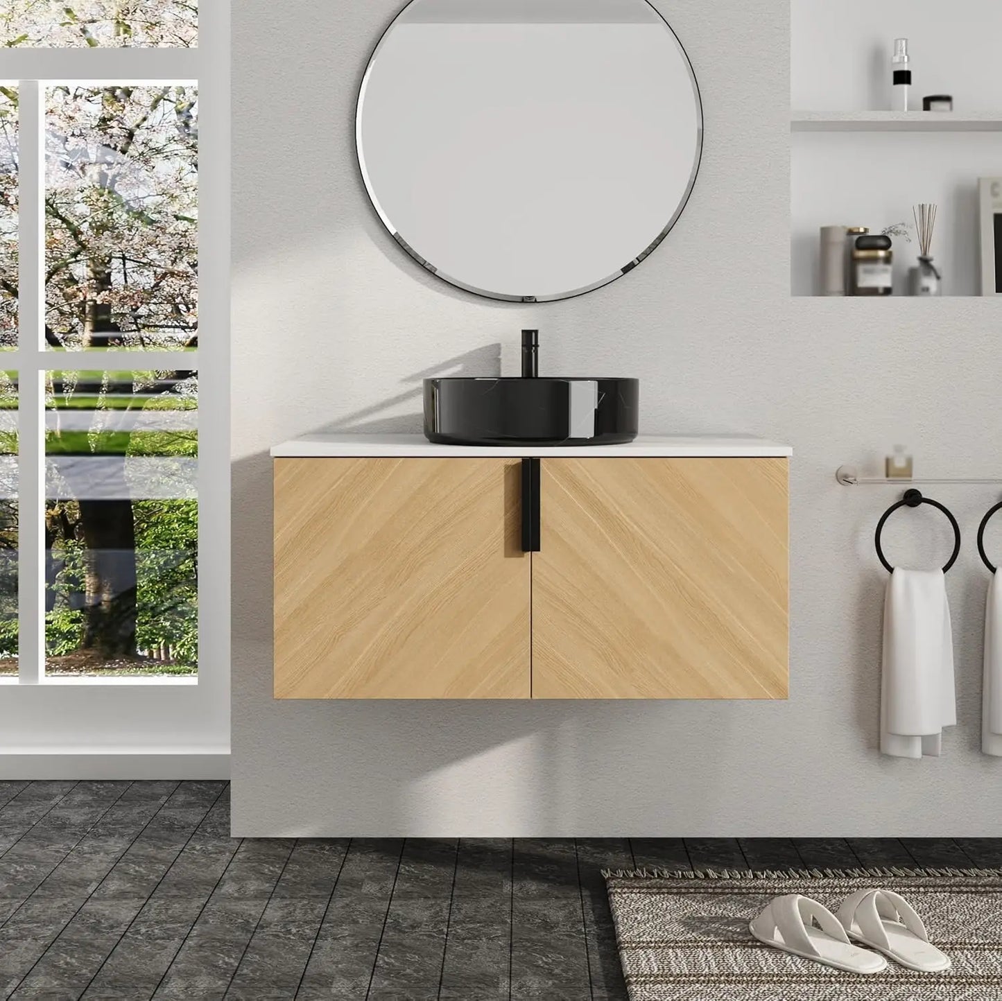 Floating Modern Bathroom Vanity Set With Wood Sink