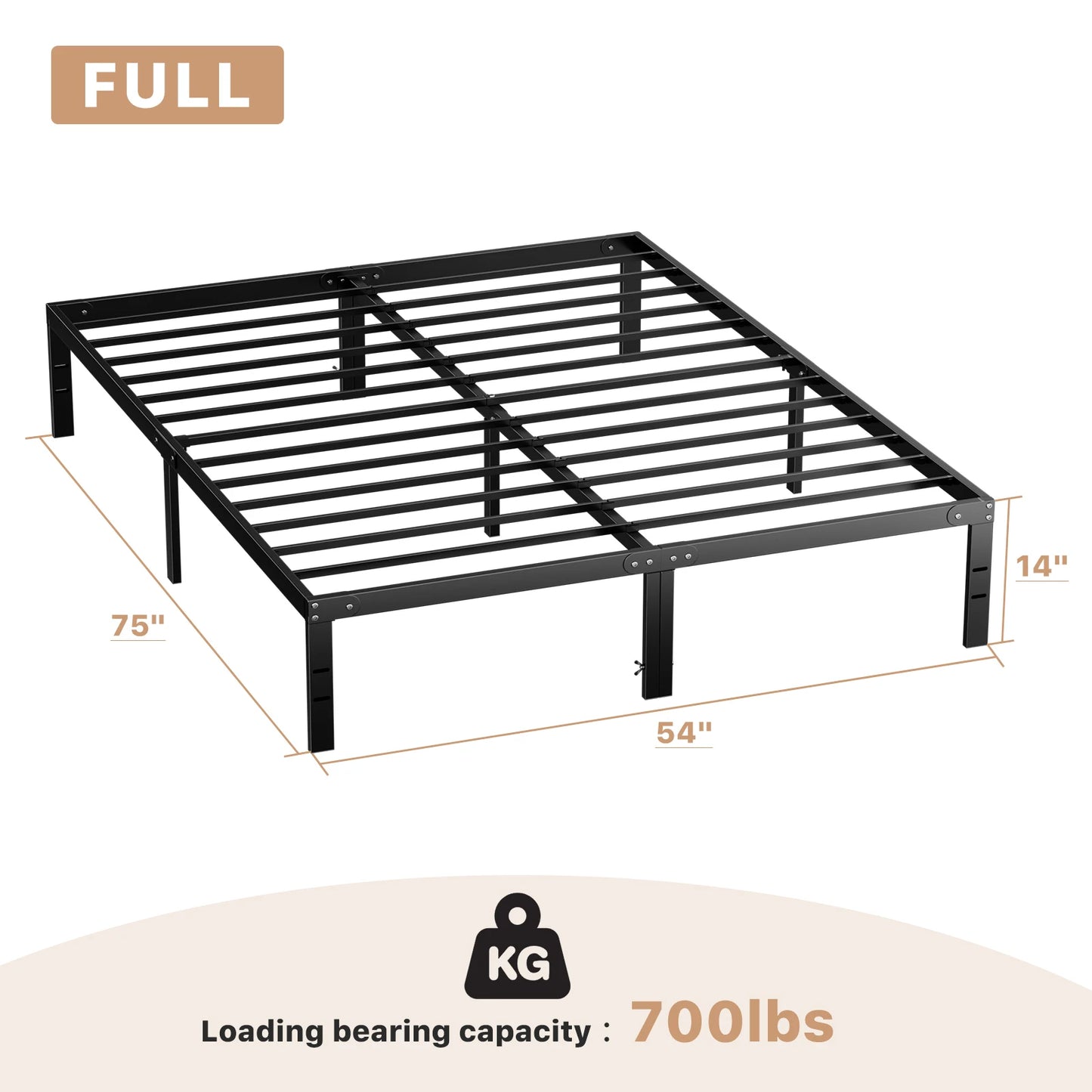 JHK Steel Bed Frame With Slat Support