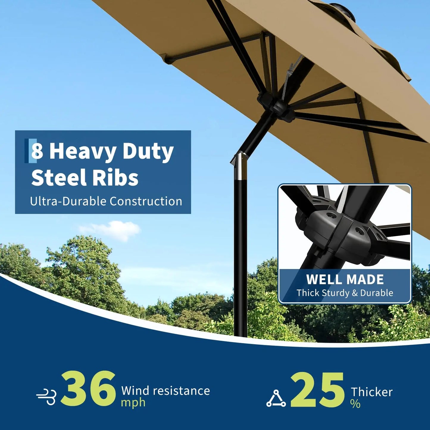 HiMISS Crank Tilt Outdoor Patio Umbrella With UV Protection Waterproof