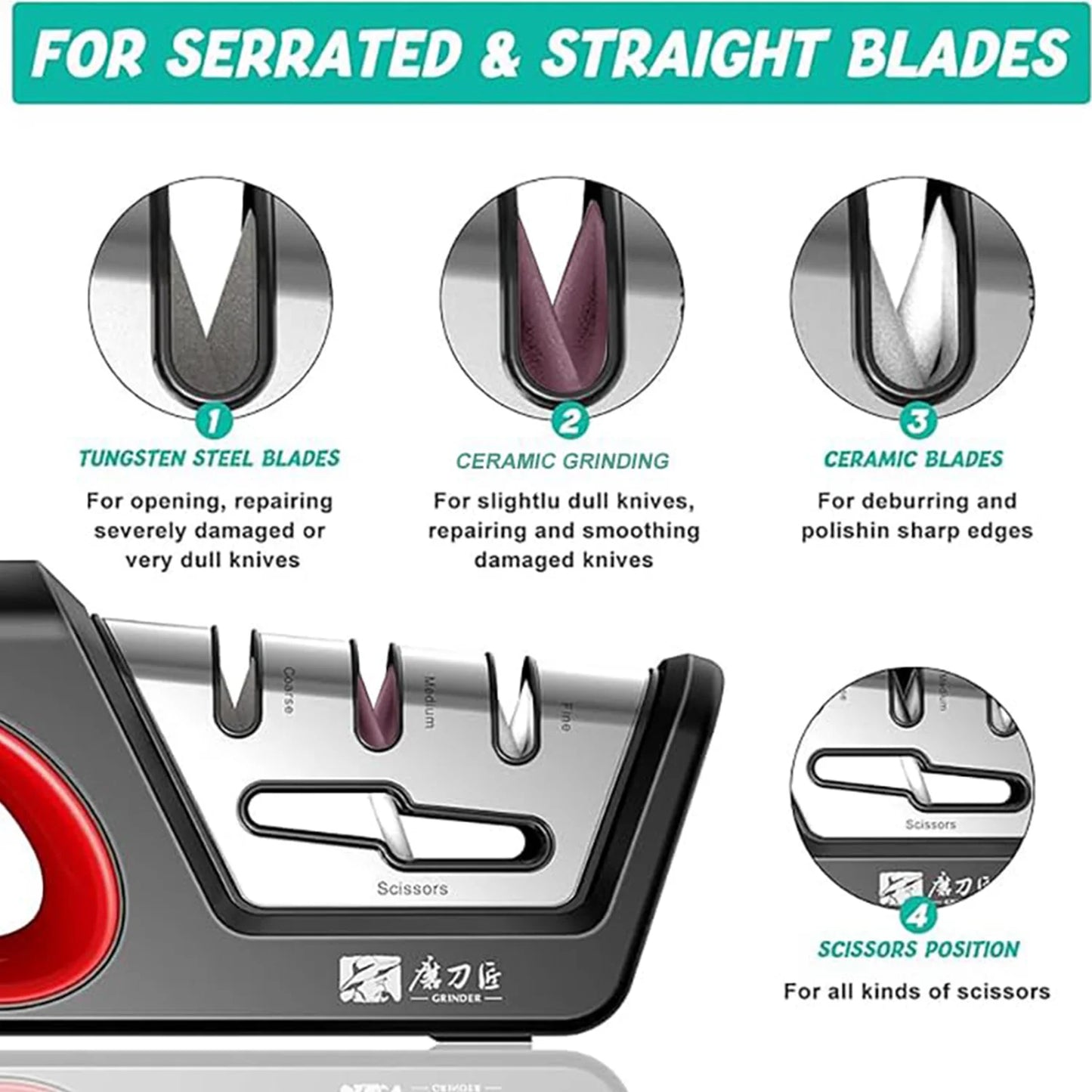 TAIDEA Four-in-One Kitchen Sharpener for Serrated Knives and Scissors