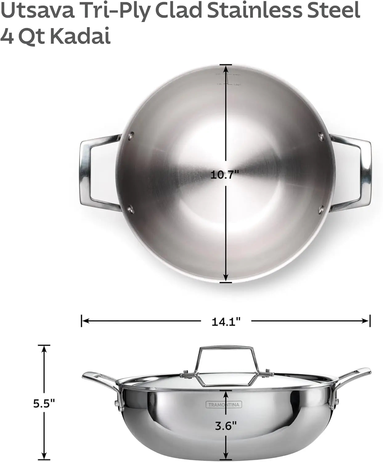 Premium Stainless Steel Kadai With Lid For Even Heating
