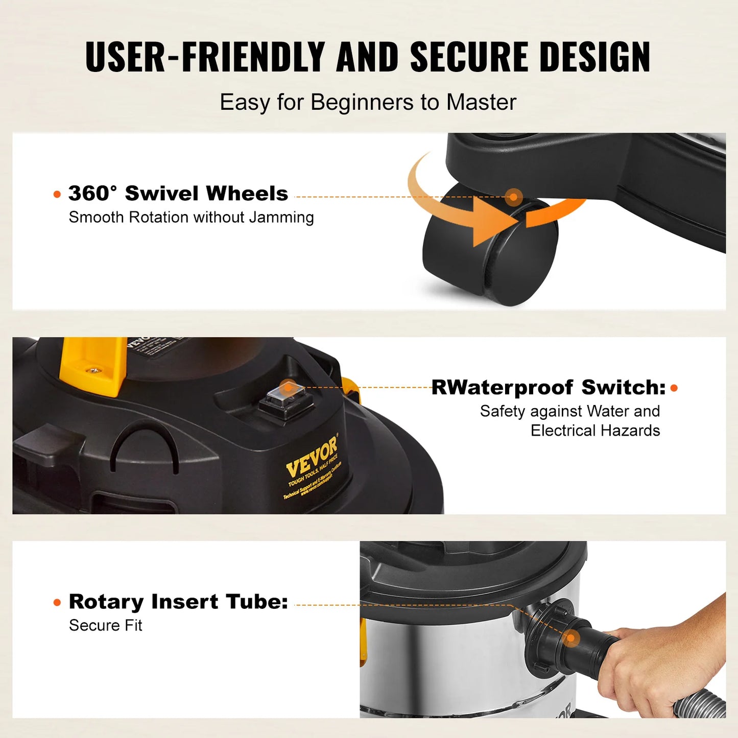 SucceBuy Wet Dry Shop Vacuum Powerful Suction For Pet Hair