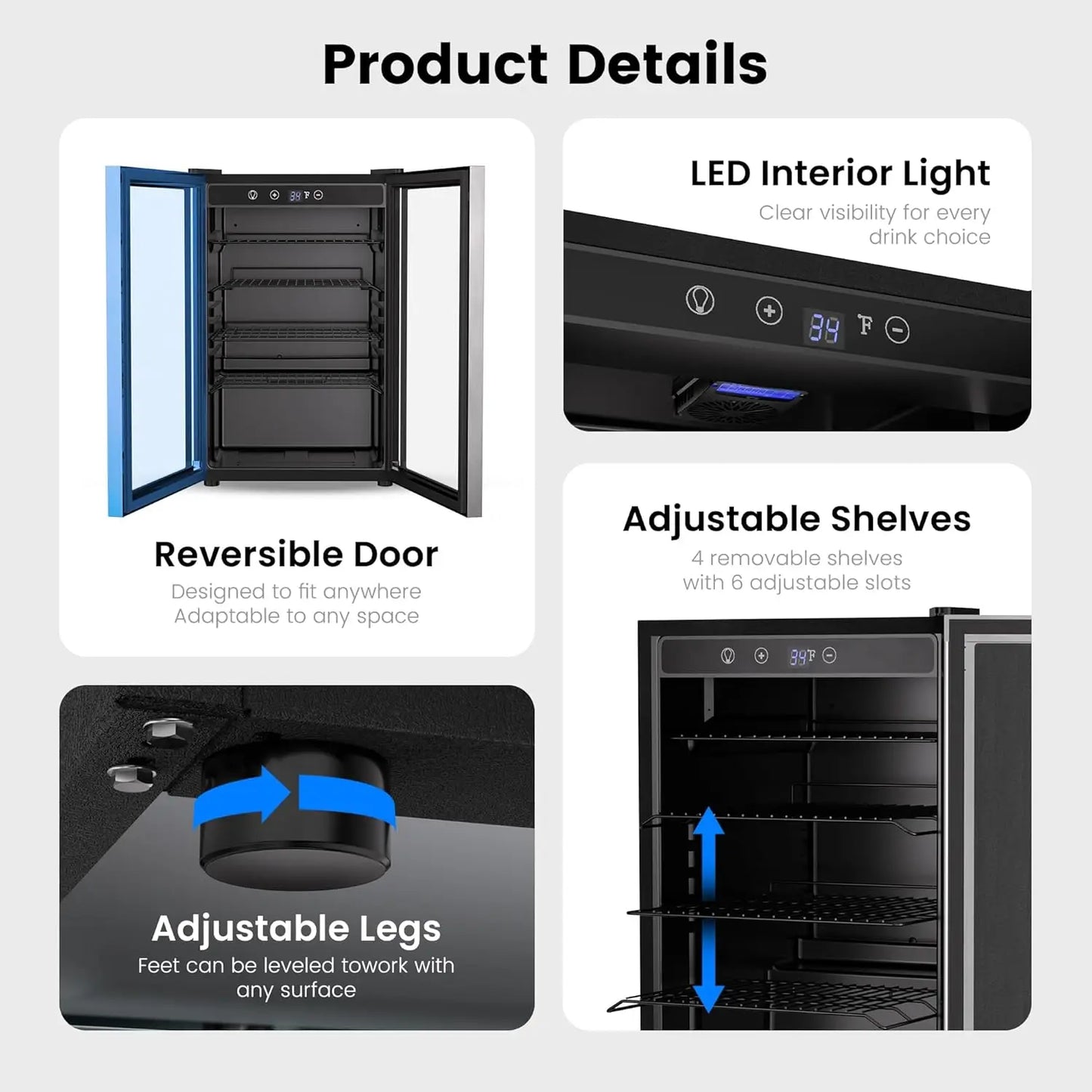 Glass Door Beverage Refrigerator With Adjustable Shelves For Home Bar