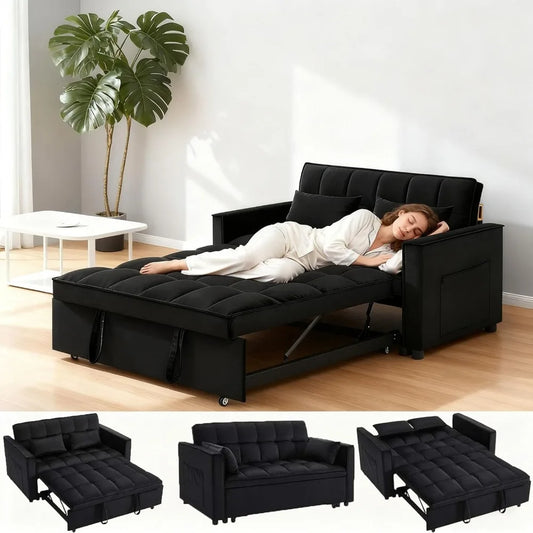3-In-1 Velvet Sleeper Sofa Bed With Storage Convertible Couch