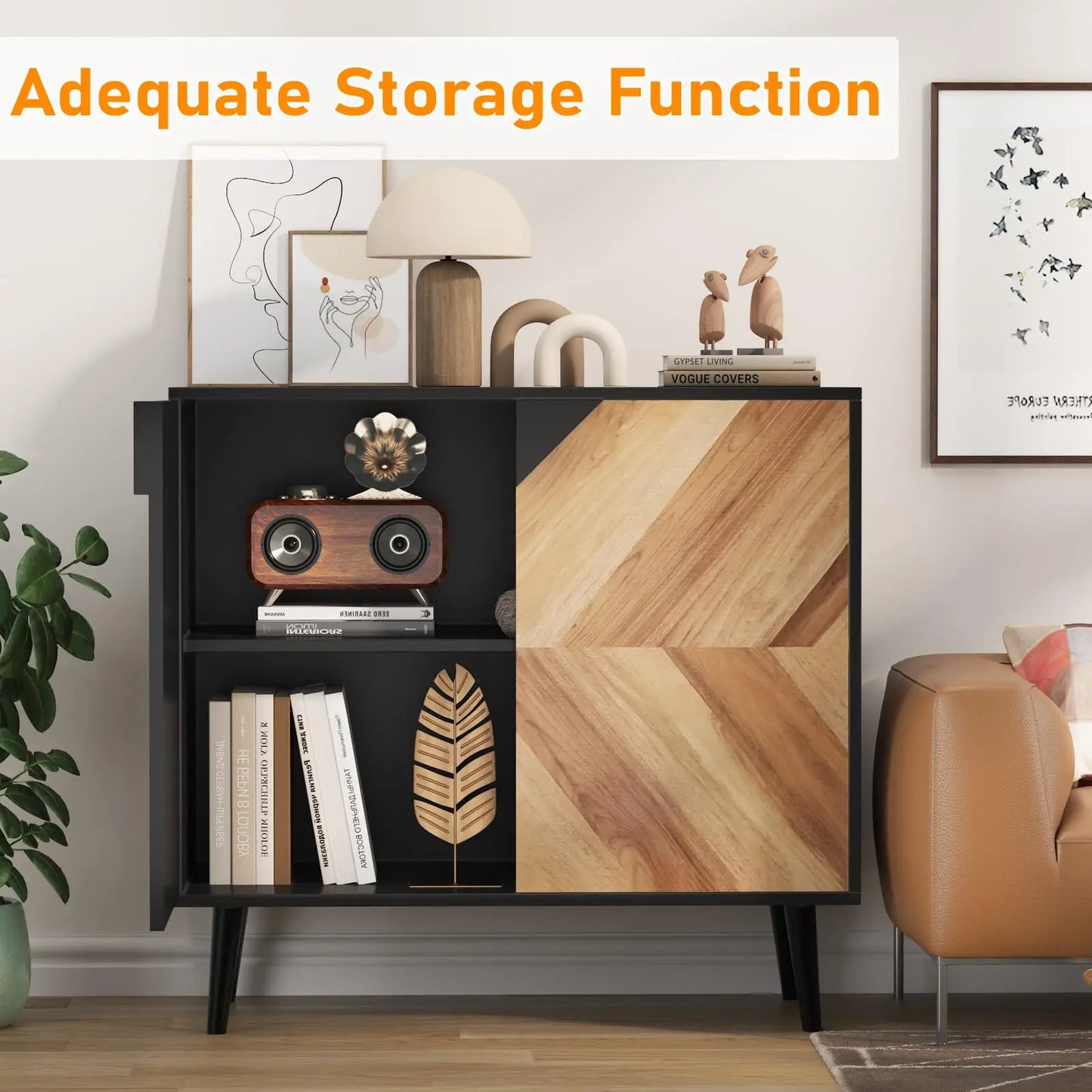 HiMISS Modern Storage Cabinet With Shelf And Doors For Living Room