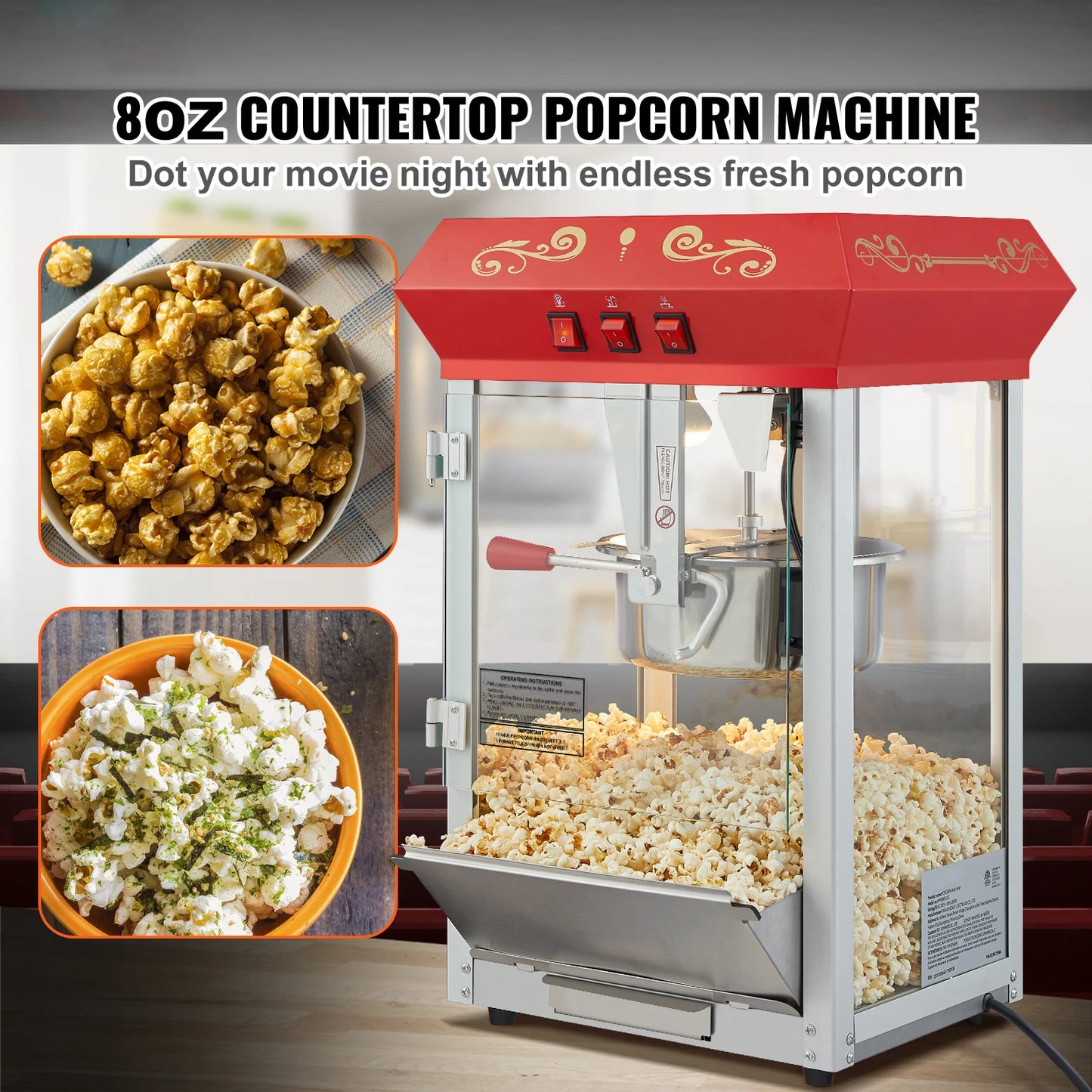 SucceBuy Electric Countertop Popcorn Maker Commercial Popper