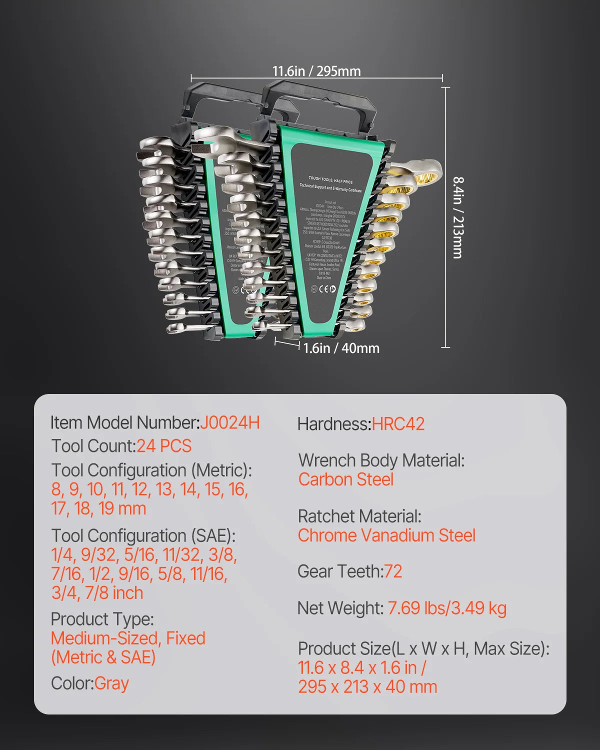 SucceBuy 24/30-Piece Ratcheting Wrench Set With Organizer Cr-V SAE Metric
