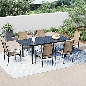 All-Weather Rattan Patio Dining Set With Wood Table And Umbrella Hole