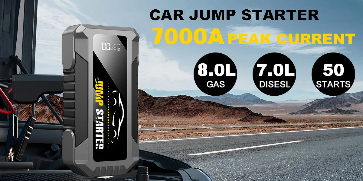 Car Jump Starter 7000A 20000mAh Battery Pack for 8L Gas and 7L Diesel